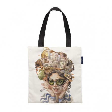 Torba shopper LIZBONA z bawełny z portugalską ilustracją i czarnymi uchwytami